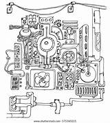 Doodles Mechanic Contour Complex Gears Handdrawn Levers sketch template