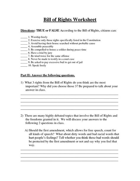 printable bill  rights worksheets