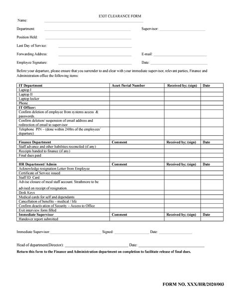 exit clearance form form    hr department  staff  exiting  organisation