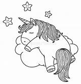 Sveglio Unicorno Illustrazione Sonno Nuvola Fumetto sketch template
