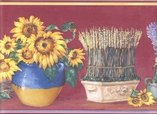 red yellow sunflower pot floral wallpaper border roll