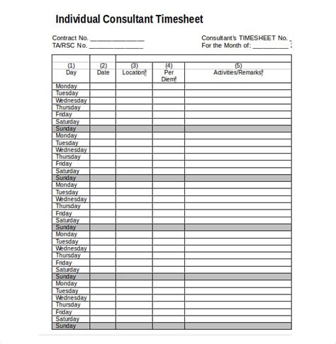 consultant timesheet templates samples
