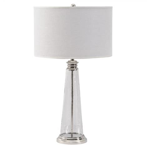 Large Glass Table Lamp With A Linen Shade Lighting And Lamps