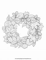 Coloring Fall Pages Wreath Printable Leaves Thanksgiving Color Adults Sheets Colouring Adult Primarygames Kids Ebook Templates Leaf Christmas Benton sketch template