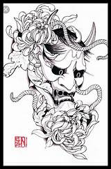 Demon Japanese Mask Tattoo Drawing Oni Geisha Tattoos Designs Drawings Hannya Sleeve Asian Sketches Warrior Japan Caleb รอย Getdrawings ไอ sketch template