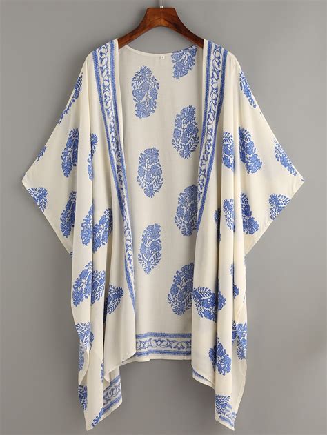 vintage pattern print hanky hem kimono sheinsheinside