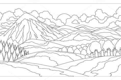 summer mountain landscape coloring custom designed illustrations