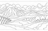 Landscape Coloring Mountain Summer sketch template