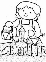 Coloring Sand Castle Playing Beach Kid Outline Drawing Pages Getdrawings Color Print sketch template