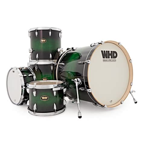 whd birch  piece rock custom drum kit green burst  gearmusic