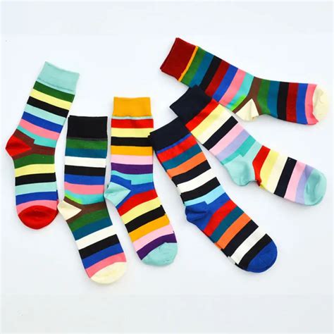 pairslot brand quality mens happy socks colorful striped socks men combed cotton calcetines
