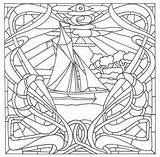 Coloring Stained Glass Printable Nouveau Pages Patterns Deco Pattern Colouring Book Color Nautical Collection Embroidery Adult Line Boats Ship Designs sketch template