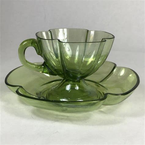 Green Moser Quatrefoil Tea Cup And Saucer Pretty Tea Cups Moser Soft