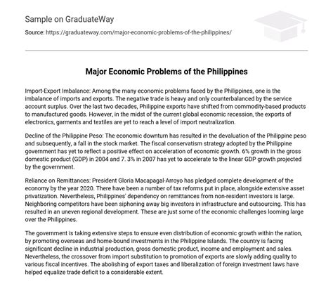 major economic problems   philippines essay  graduateway