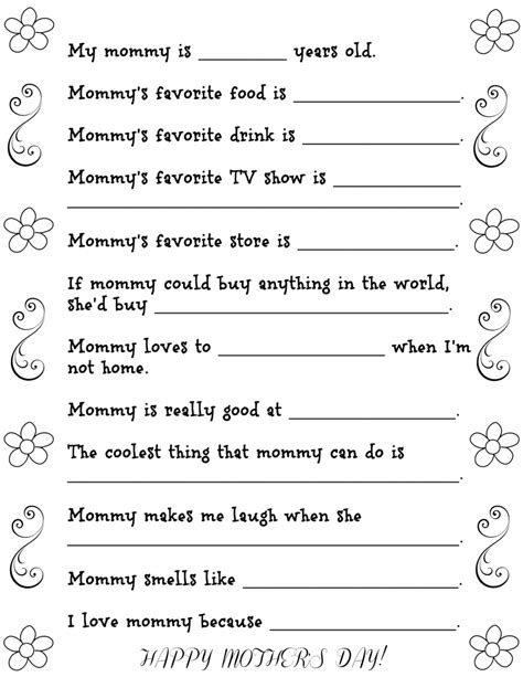 mothers day questionnaire  printable cute questions