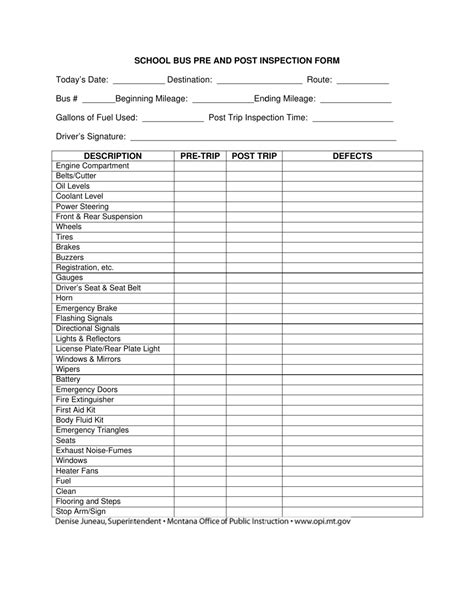 montana school bus pre  post inspection form fill  sign