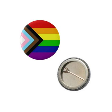 inclusive progress lgbtq rainbow pride flag pin 1” round