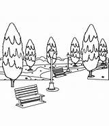 Park Coloring Benches Trees Bench Kids Illustration sketch template