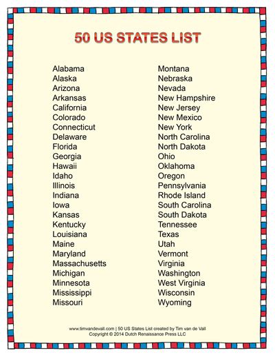 list  states  alphabetical order social studies printable