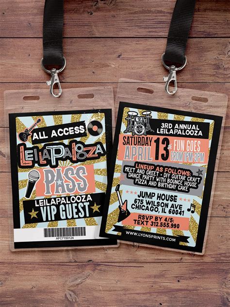 rock star vip pass backstage pass vip invitation birthday pop star