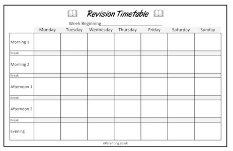 revision timetable template  printable