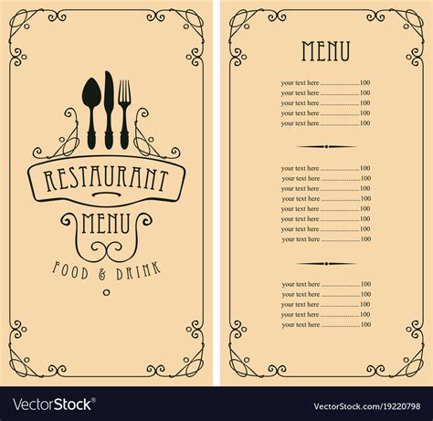 menu  restaurant  price list  cutlery vector image