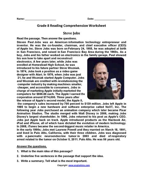 grade reading comprehension worksheets  answer key reading