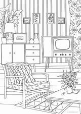 Room Coloring Pages Living Retro Favoreads Printable Drawing Adult Adults Club House Book Colouring Backyards Homes Movie Rooms Perspective sketch template