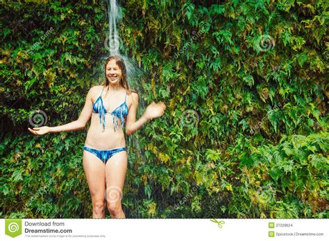 woman underwaterfall in hawaii stock images image 27229624