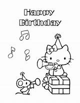 Kitty Birthday Coloring Hello Happy Pages Print Cake Party Printable Color Musical sketch template