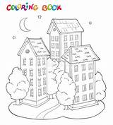 Book Trees Moon Coloring Kids House Vector Preview sketch template