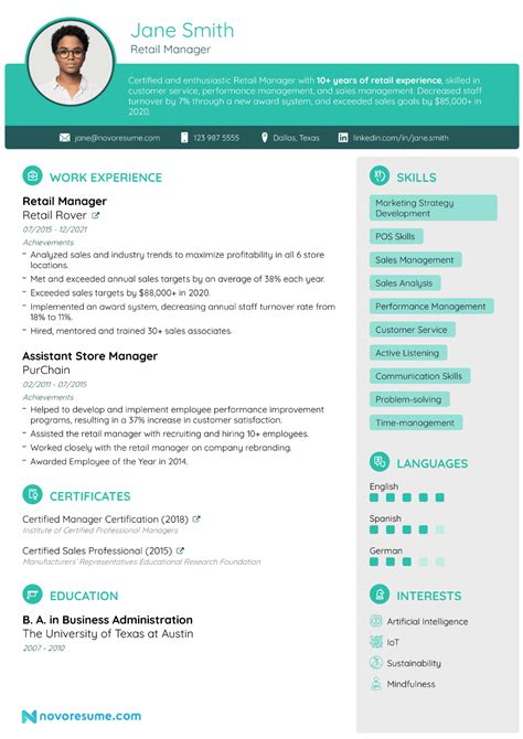 retail manager resume   tips  ace