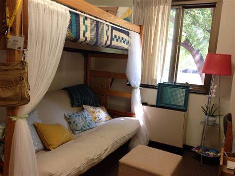 Lofted Bed With Futon Underneath Use Curtains On The Bed To Create A