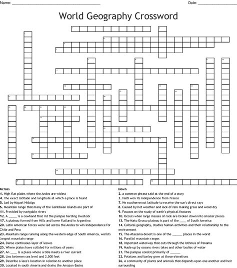geography crossword puzzle printable printable word searches