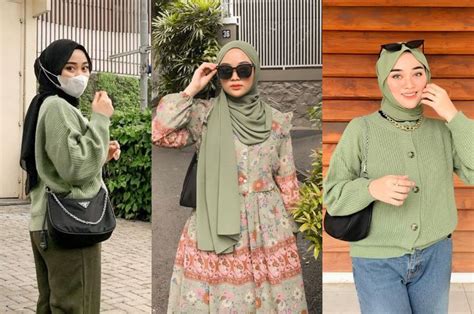 ide outfit hijab warna sage green ala savina mariska estetik