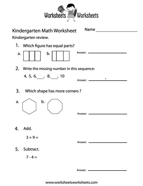 kindergarten math worksheet  kindergarten