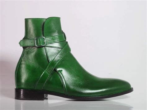 handmade mens green leather jodhpur boots men ankle boots men designer boots leather