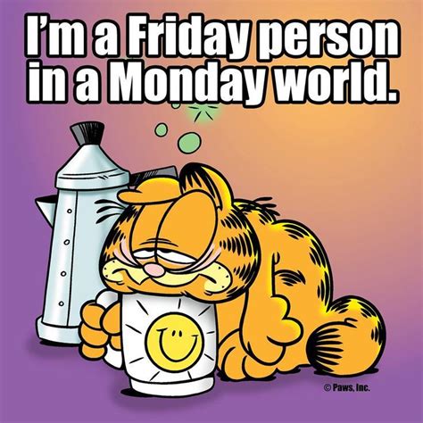 I M A Friday Person In A Monday World Morning Humor Garfield Quotes