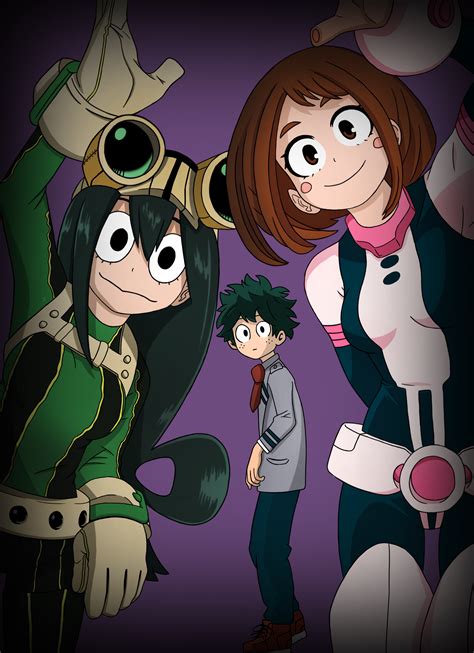 Ochaco Tsuyu And Midoriya Bokunoheroacademia