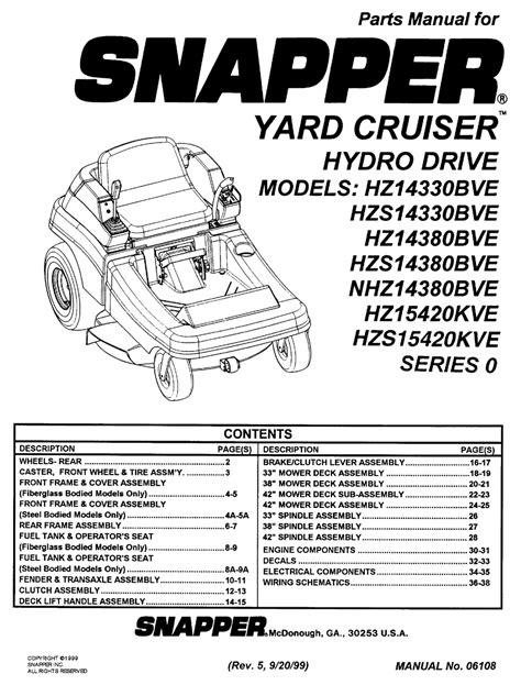 snapper yard cruiser hzbve parts manual   manualslib