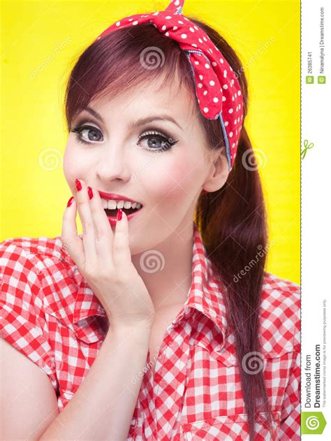 surprised pin up girl retro style portrait stock image