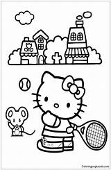 Tennis Kitty Coloring Hello Pages Playing Colouring Color Court Printable Board Table Getcolorings Getdrawings Choose Coloringpagesonly sketch template