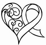 Ribbon Heart Drawings Cancer Library Clipart sketch template
