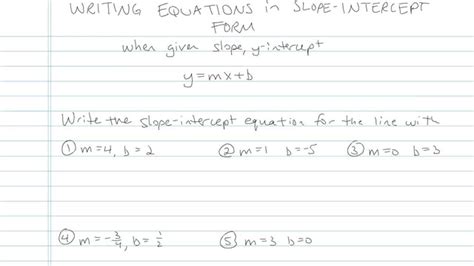 writing equations  slope intercept form math   brightstorm