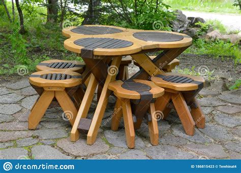 Picnic Garden Furniture Wooden Table With Chairs Without People Summer