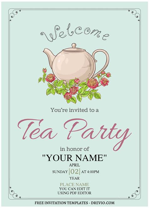 editable  adorable tea party birthday invitation templates