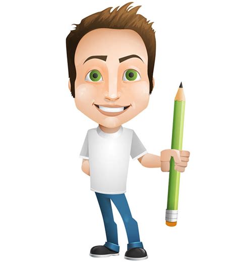 Vector Man Holding A Pencil Vector Characters