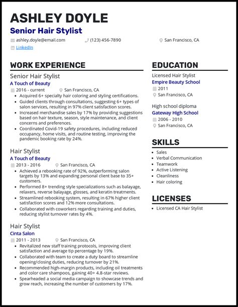 hair stylist resume examples  worked
