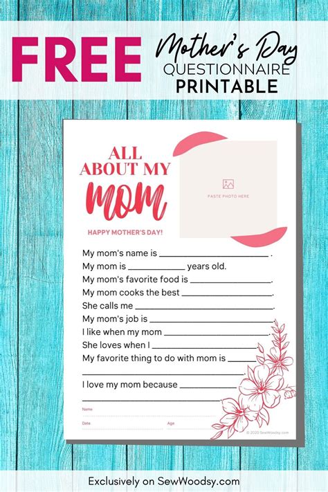 mothers day questionnaire printable sew woodsy