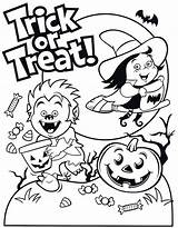 Coloring Trick Treat Pages Halloween Kids Happy Cute Werewolf Printable Colouring Witch Treaters Printables Color Treats Print Pdf Party Monster sketch template